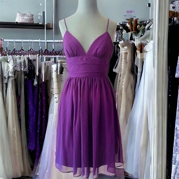 David’s Bridal Purple Straps Fit & Flare Dress Beautiful Sheer Bridesmaid Dress - Picture 4 of 13